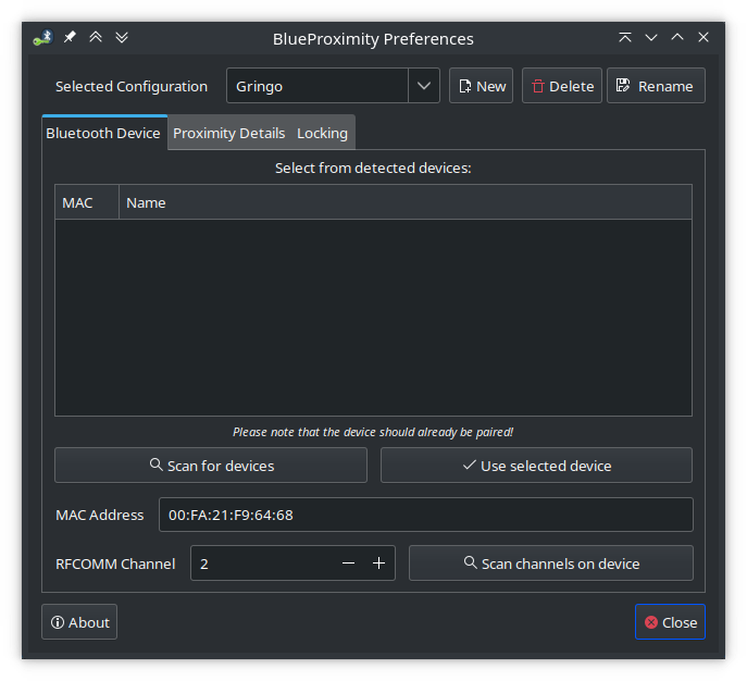 BlueProximity GUI screenshot